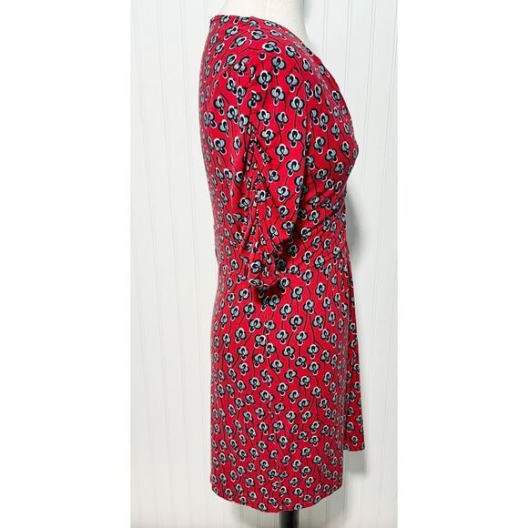 Boden Women's Floral Print Midi Dress‎ Red Blue Short Sleeve V Neck Size 10 - Picture 3 of 9